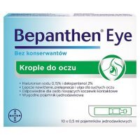 Bepanthen Eye, krople nawilżające do oczu, 10 pojemników po 0,5ml