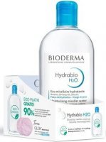 Bioderma Hydrabio H2O, płyn micelarny do oczyszczania twarzy i demakijażu, skóra odwodniona, 500ml + wielorazowe płatki kosmetyczne, 3 sztuki