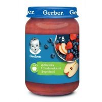 DATA 02/2024 Gerber, deserek, jabłuszka z truskawkami i jagodami, po 8 miesiącu, 190g