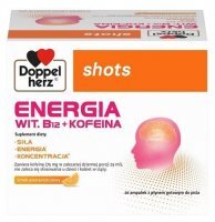 Doppelherz Shots, Energia, Witamina B12 + kofeina, smak pomarańczowy, 20 ampułek po 25ml