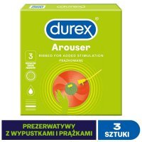 Durex, prezerwatywy lateksowe Arouser, prążkowane, 3 sztuki