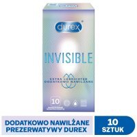 Durex, prezerwatywy lateksowe Invisible, dodatkowo nawilżane, 10 sztuk