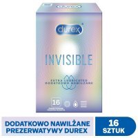 Durex, prezerwatywy lateksowe Invisible, dodatkowo nawilżane, 16 sztuk