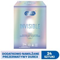 Durex, prezerwatywy lateksowe Invisible, dodatkowo nawilżane, 24 sztuki