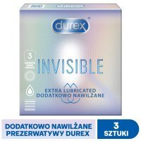 Durex, prezerwatywy lateksowe Invisible, dodatkowo nawilżane, 3 sztuki