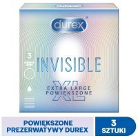 Durex, prezerwatywy lateksowe Invisible XL, super cienkie, nawilżane, 3 sztuki