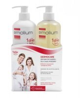 Emolium Dermocare, Zestaw do kąpieli dla całej rodziny, od urodzenia, żel kremowy do mycia, 400ml +  nawilżający olejek do mycia, 400ml