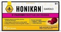 Honikan Gardło, 2-fazowe pastylki do ssania, dla dorosłych i dzieci po 6 roku życia, smak wiśniowy, 16 pastylek