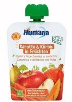 Humana 100% Organic, mus owocowo-warzywny, dynia z marchewką w owocach, 90g