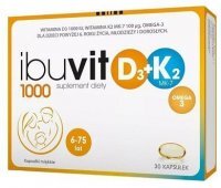 Ibuvit D3 1000 + K2 MK-7 Omega-3, dla dorosłych i dzieci po 6 roku życia, 30 kapsułek