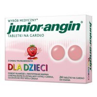 Junior-angin, tabletki na gardło, smak truskawkowy, dla dzieci po 4 roku życia, 24 tabletki do ssania