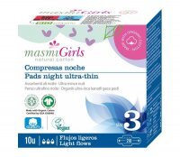 Masmi Girls Natural Cotton, bawełniane podpaski na noc, ze skrzydełkami, dla nastolatek, nr 3, 10 sztuk