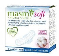 Masmi Natural Cotton, bawełniane podpaski Soft, ze skrzydełkami, ultra cienkie, na noc, 10 sztuk