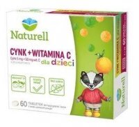 Naturell, cynk + witamina C dla dzieci, smak pomarańczowy, 60 tabletek do rozgryzania i żucia