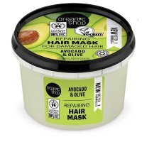 Organic Shop, Olej z awokado i oliwa z oliwek, maska do włosów regenerująca, 250ml