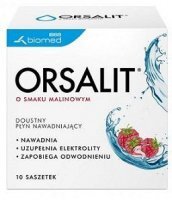 Orsalit, doustny płyn nawadniający, proszek, smak malinowy, po 6 miesiącu życia, 10 saszetek