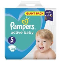 Pampers Active Baby, pieluszki jednorazowe, rozmiar 5, waga 11-16kg, 64 sztuki