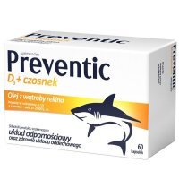 Preventic D3, olej z wątroby rekina + czosnek + witamina D3 2000j.m., 60 kapsułek