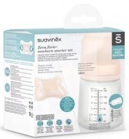 Suavinex, Zero Zero, Zestaw Startowy, butelka, 180ml, regulowany przepływ+ smoczek uspokajający, silikonowy, -2-2 miesiące, 1 opakowanie