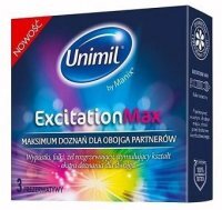 Unimil, prezerwatywy lateksowe Excitation Max, z wypustkami i żelem rozgrzewającym, 3 sztuki