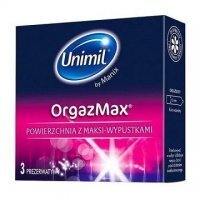 Unimil, prezerwatywy lateksowe OrgazMax, z wypustkami, 3 sztuki